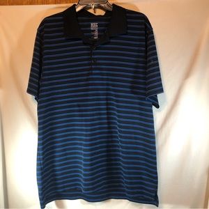 Rec Tech Performance gear black/blue striped short sleeve polo shirt XL
